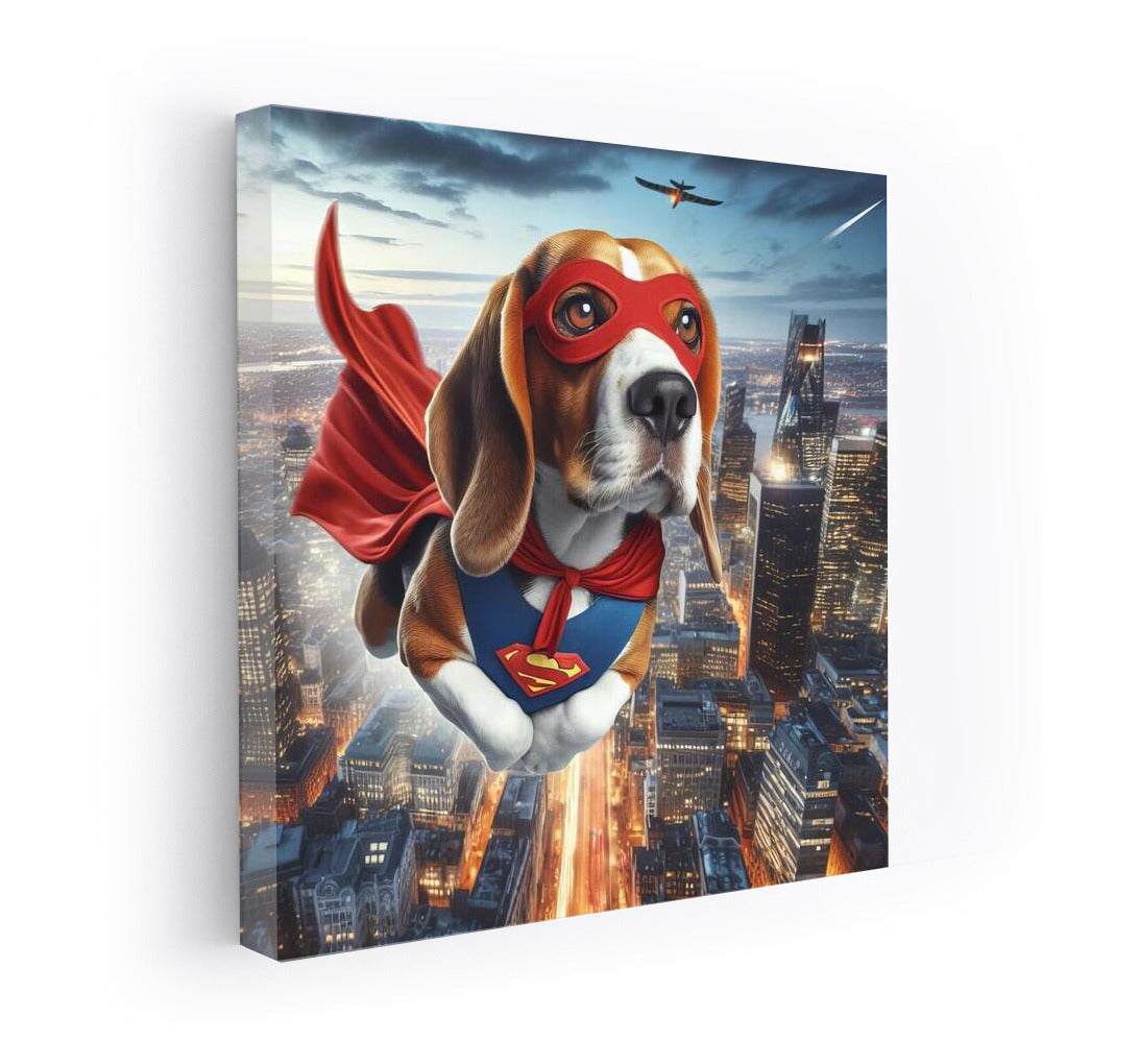 Beagle Superhero: Flight Over the City
