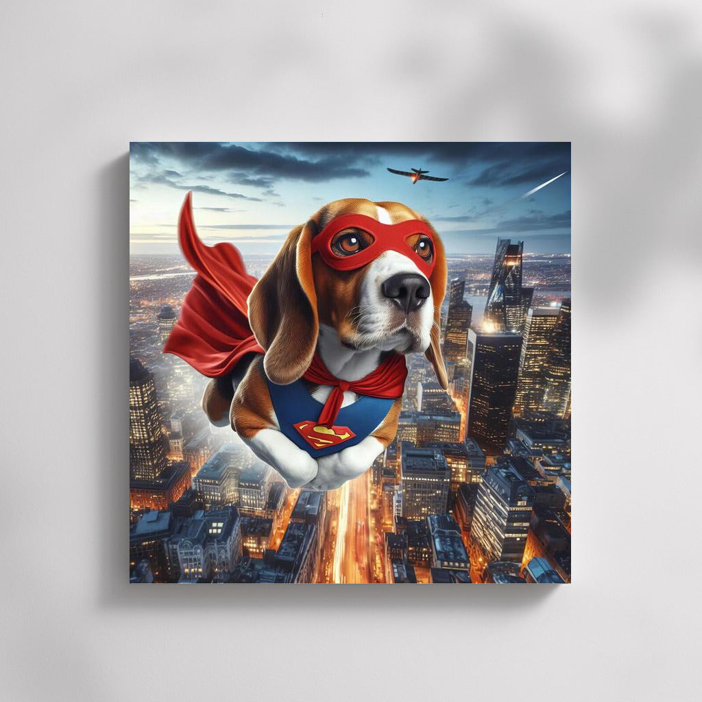 Beagle Superhero: Flight Over the City
