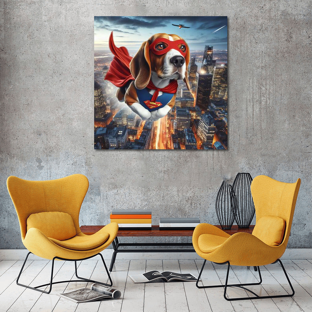 Beagle Superhero: Flight Over the City