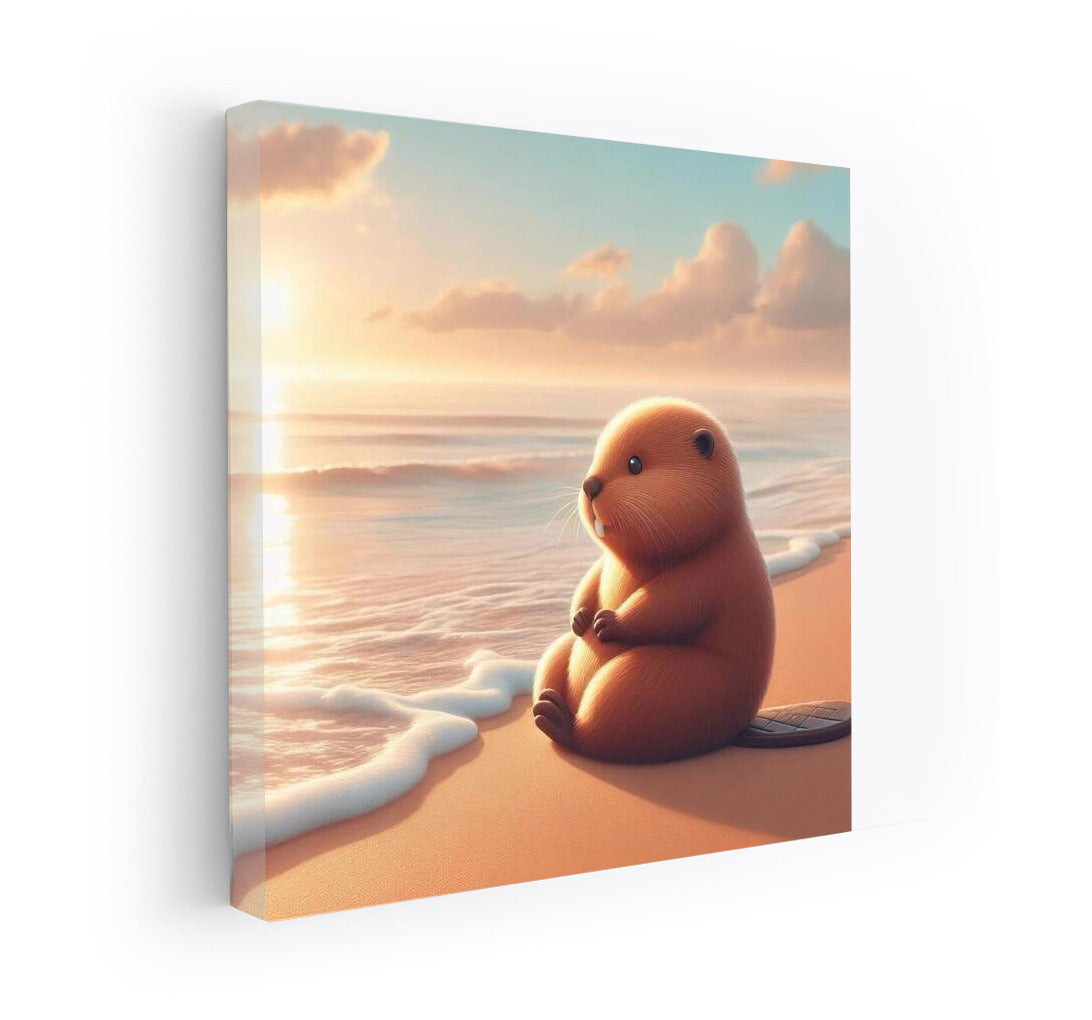 Sunset Tranquility: Beaver Meditates on the Beach