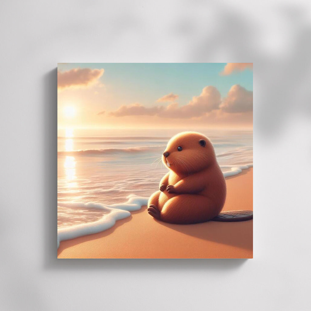 Sunset Tranquility: Beaver Meditates on the Beach