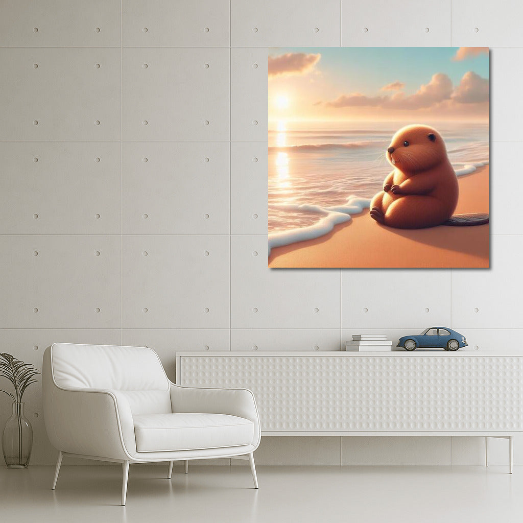 Sunset Tranquility: Beaver Meditates on the Beach