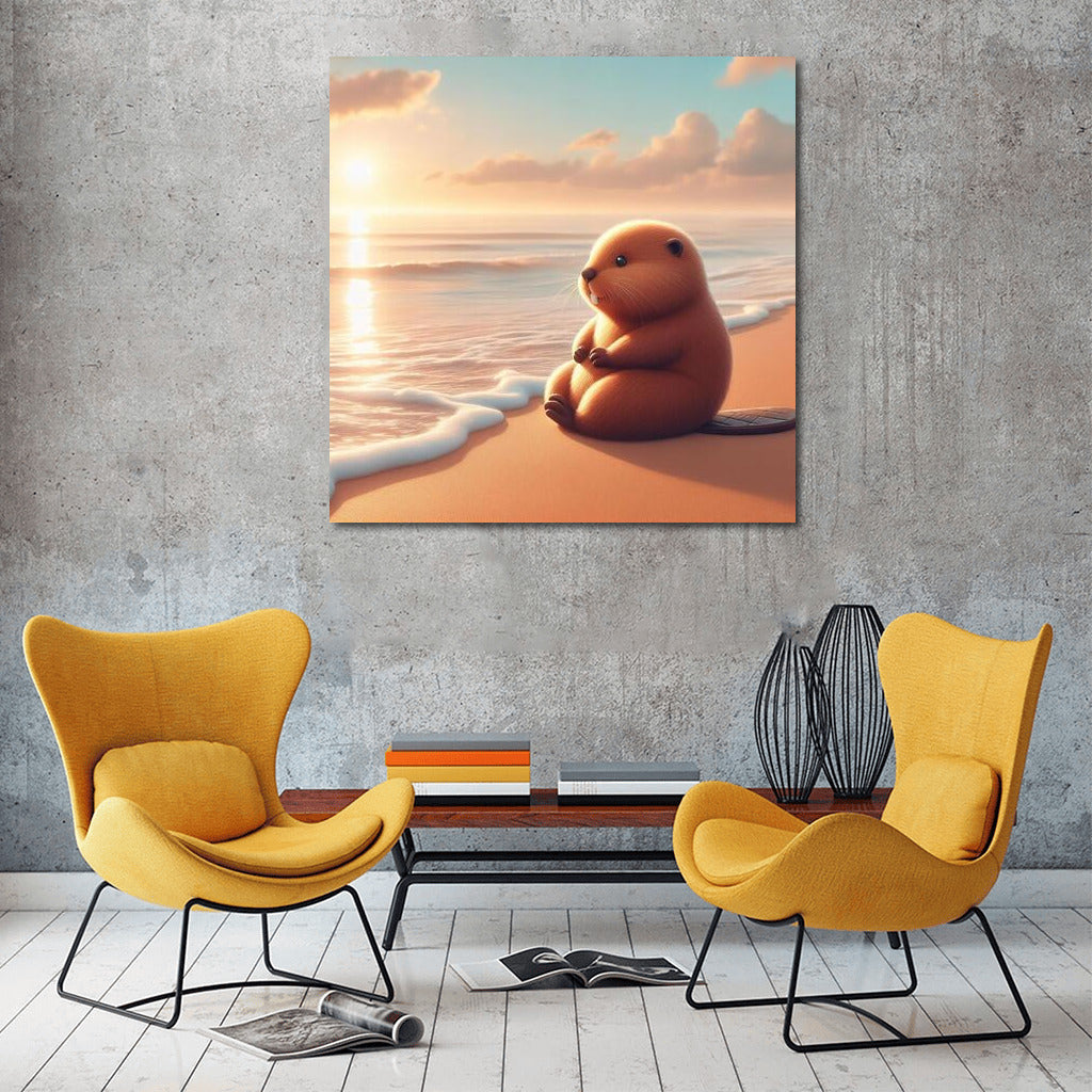 Sunset Tranquility: Beaver Meditates on the Beach