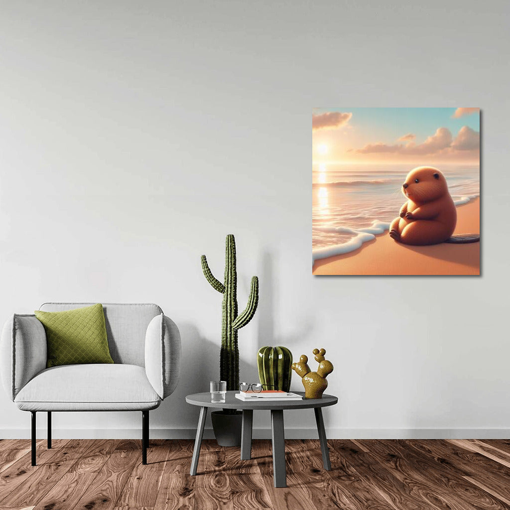 Sunset Tranquility: Beaver Meditates on the Beach