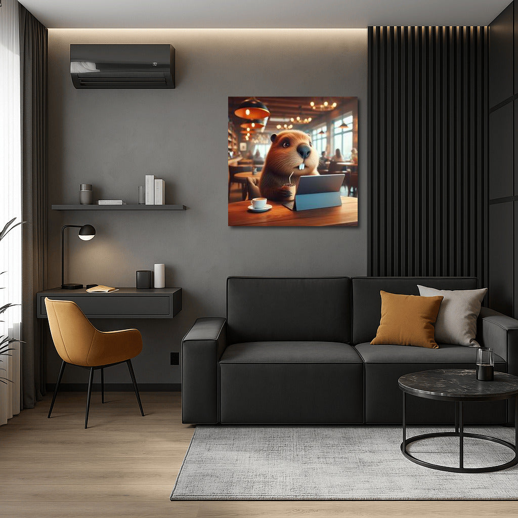 Beaver in a Cafe with a Laptop: Coziness and Inspiration for a Modern Interior