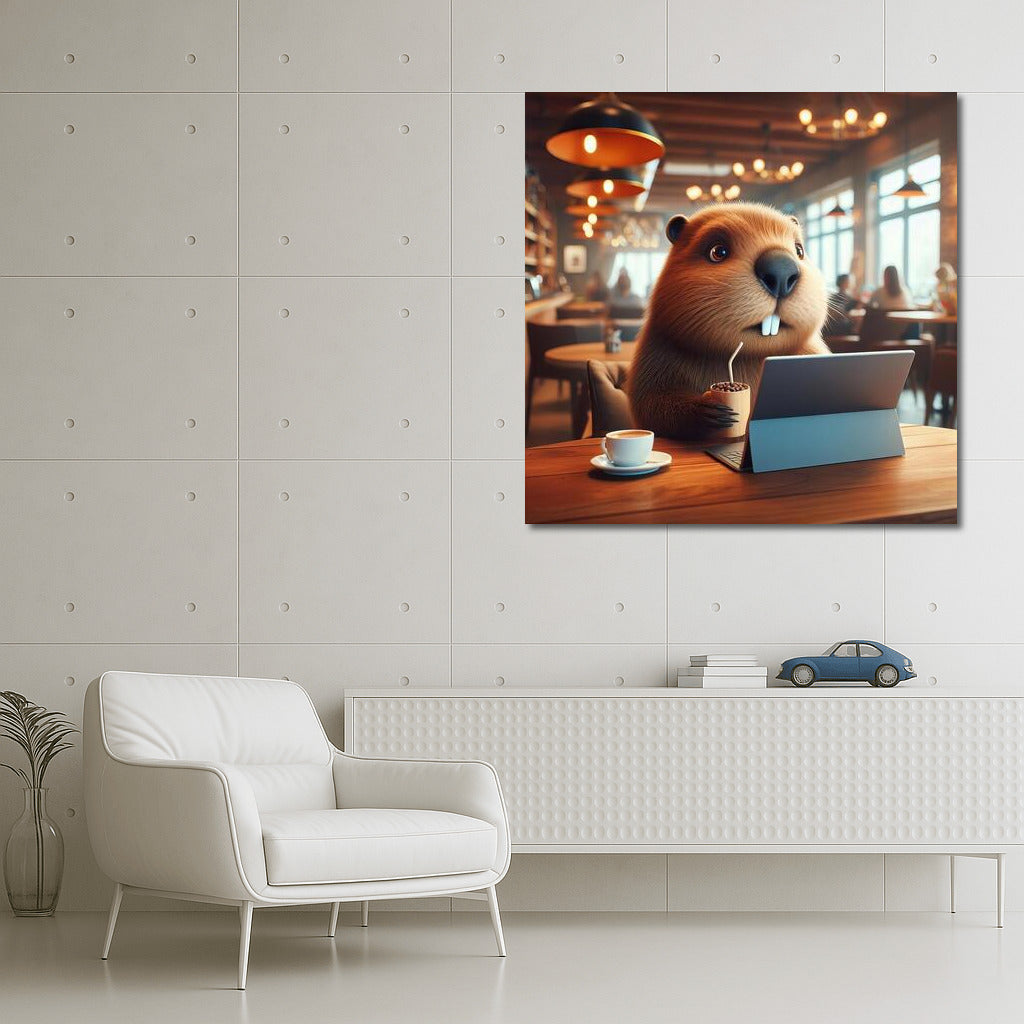 Beaver in a Cafe with a Laptop: Coziness and Inspiration for a Modern Interior