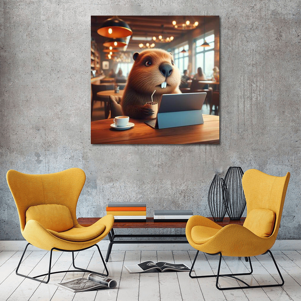 Beaver in a Cafe with a Laptop: Coziness and Inspiration for a Modern Interior