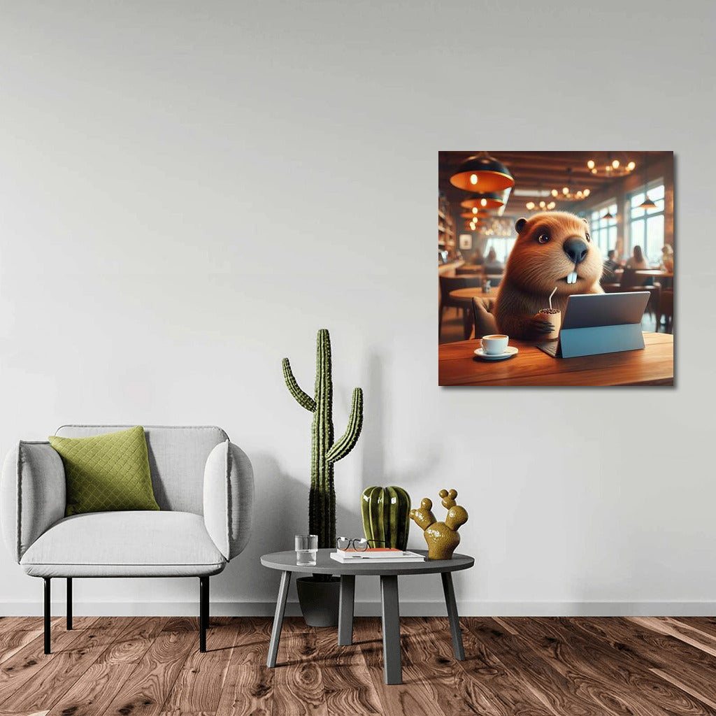 Beaver in a Cafe with a Laptop: Coziness and Inspiration for a Modern Interior