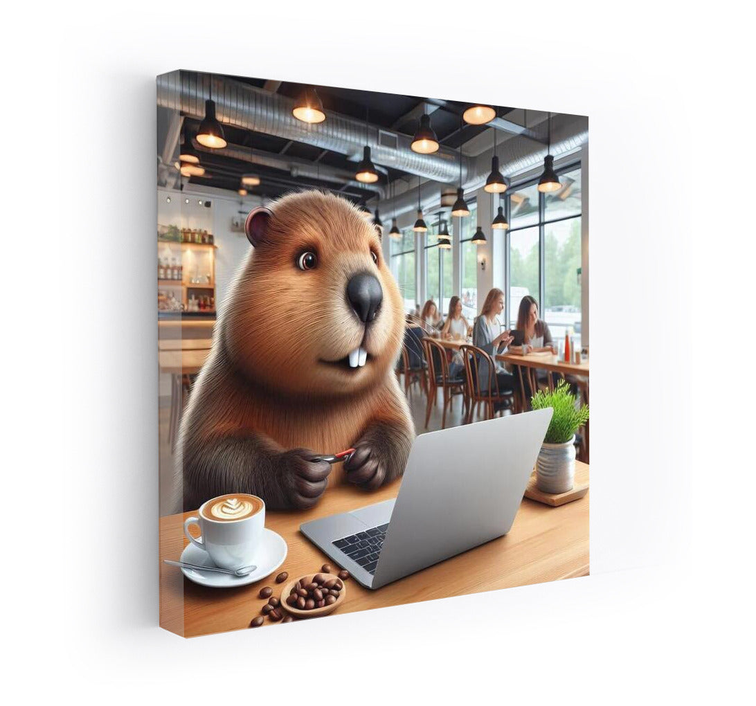 Beaver in a Cafe with a Laptop: Comfort and Warmth in Your Interior