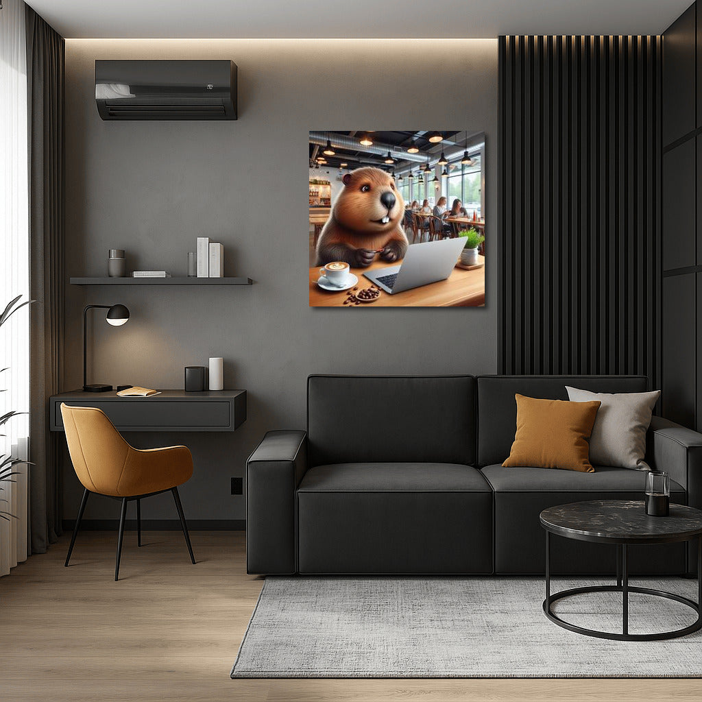 Beaver in a Cafe with a Laptop: Comfort and Warmth in Your Interior