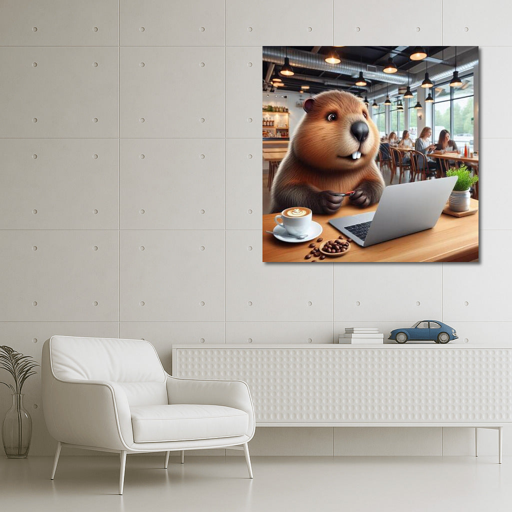 Beaver in a Cafe with a Laptop: Comfort and Warmth in Your Interior