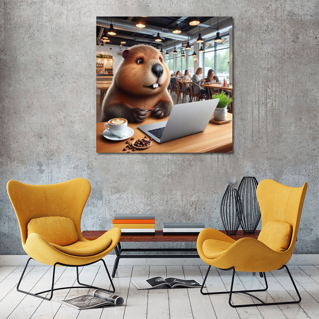 Beaver in a Cafe with a Laptop: Comfort and Warmth in Your Interior