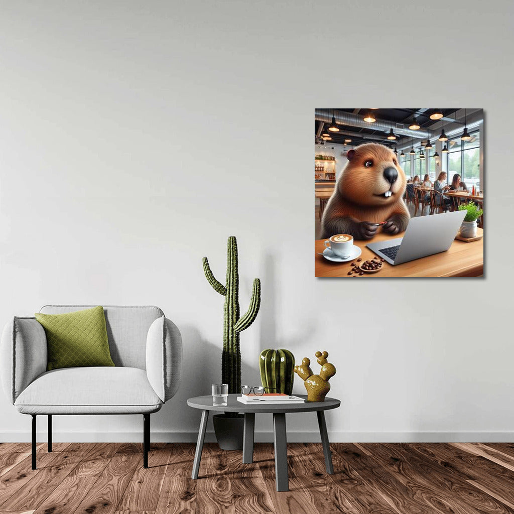 Beaver in a Cafe with a Laptop: Comfort and Warmth in Your Interior