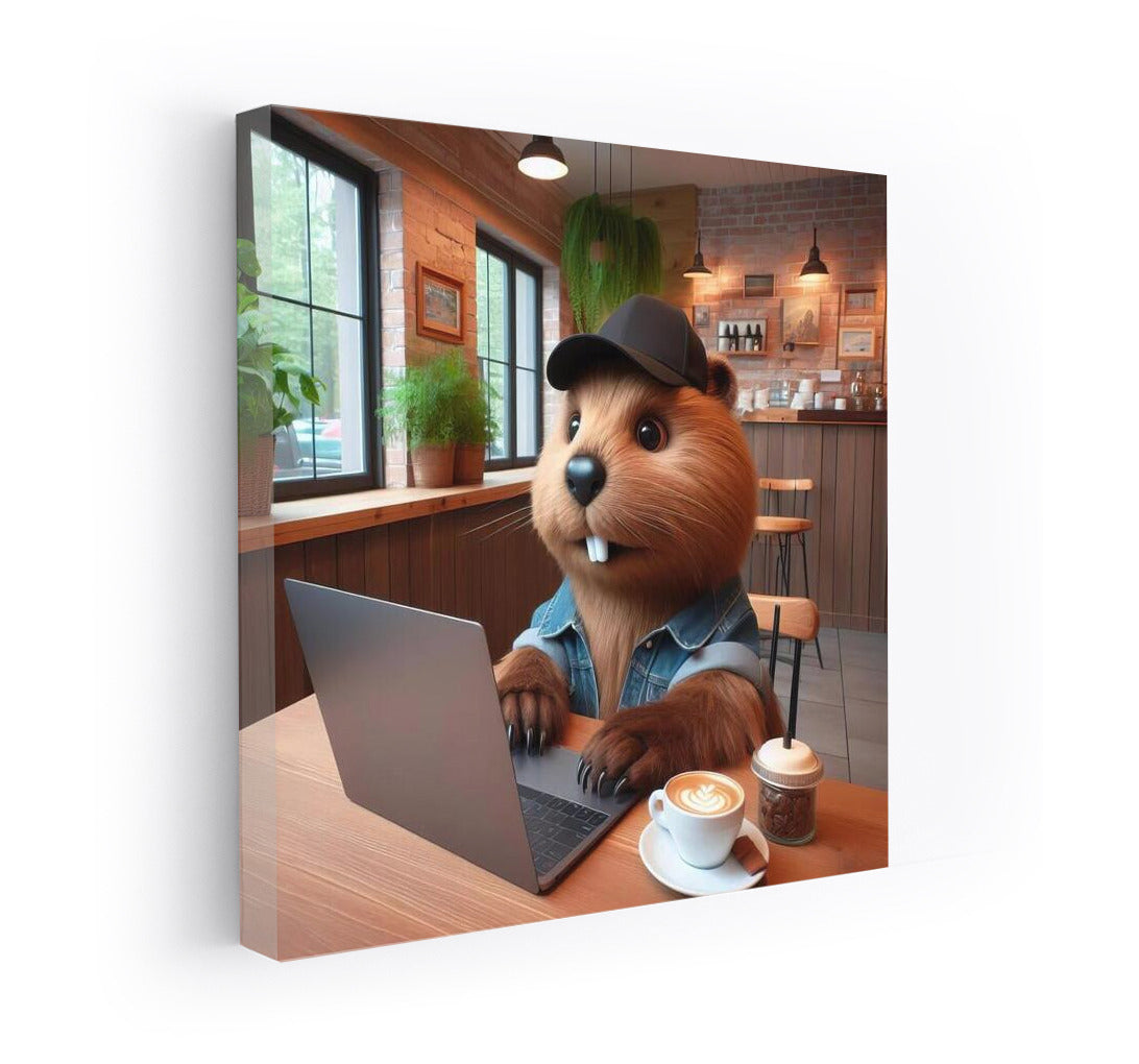 Beaver in the Cafe: Cozy Workday with a Laptop