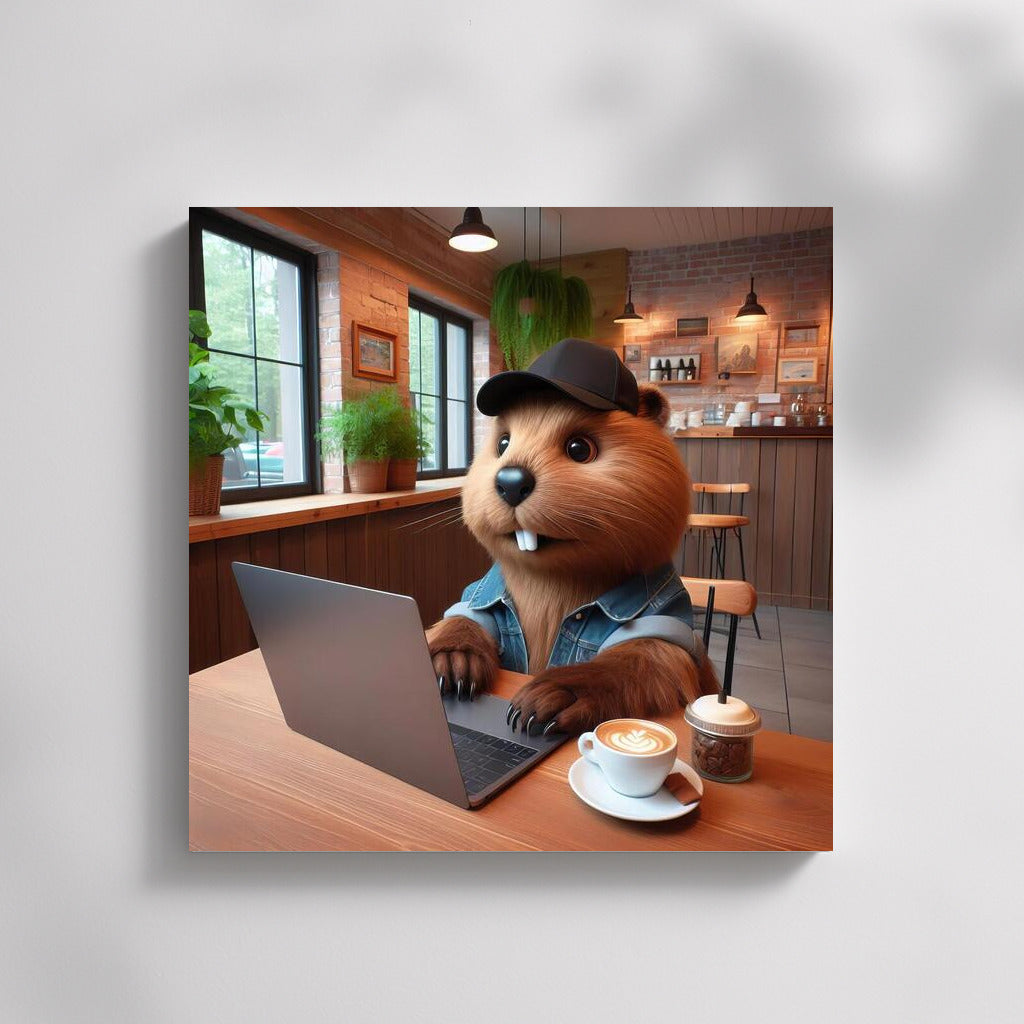 Beaver in the Cafe: Cozy Workday with a Laptop