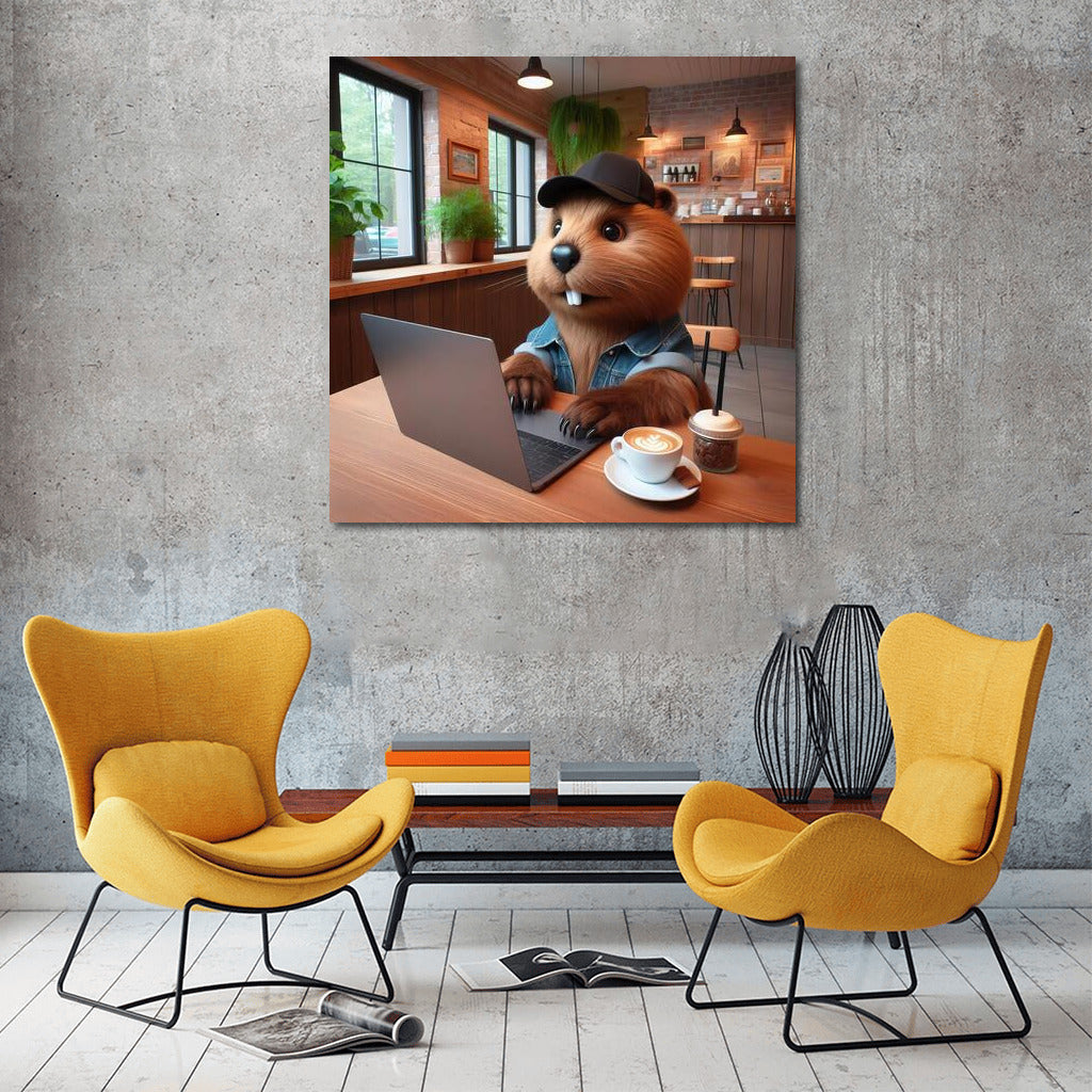Beaver in the Cafe: Cozy Workday with a Laptop