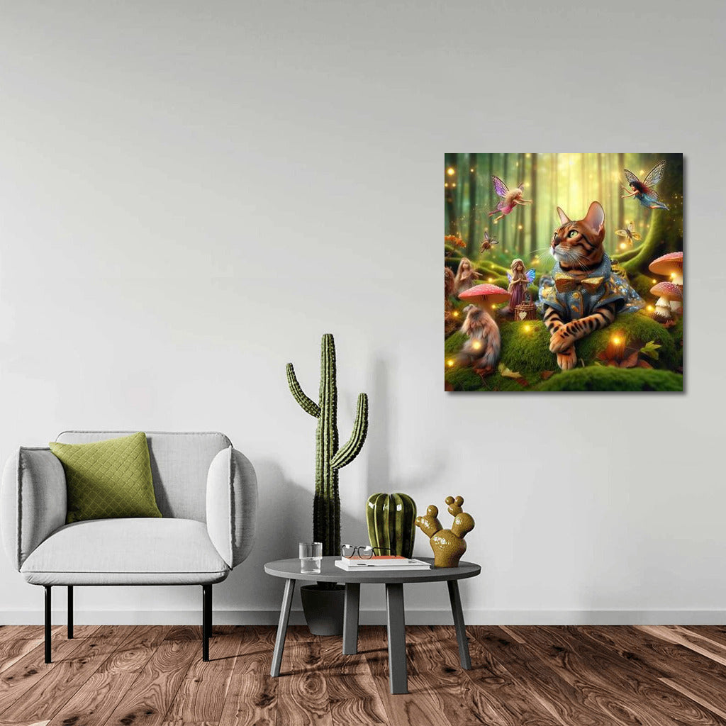 Bengal Cat in the Magic Forest: Fairytale Creatures and Mushrooms