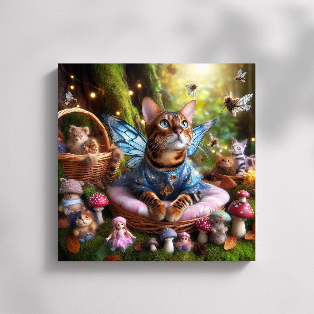 Bengal Cat in the Magical Forest: Fairy Clothes and Fairies