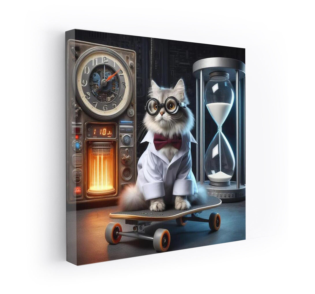 Bengal Scientist Cat on a Flying Board at the Time Machine