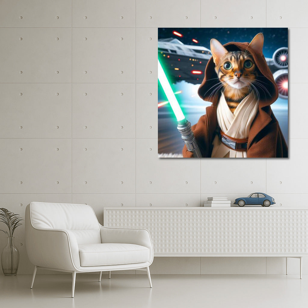 Bengal Cat Jedi with Laser Sword: Star Wars Space Battle