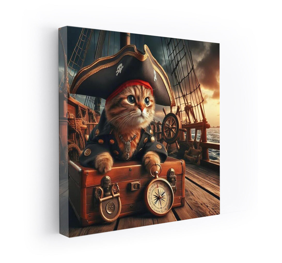 Bengal Pirate Cat with Compass on Ship Deck: Caribbean Pirate Adventures