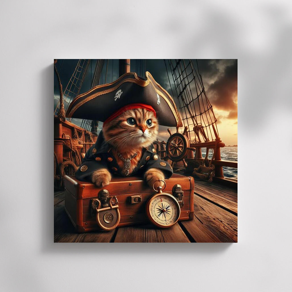 Bengal Pirate Cat with Compass on Ship Deck: Caribbean Pirate Adventures