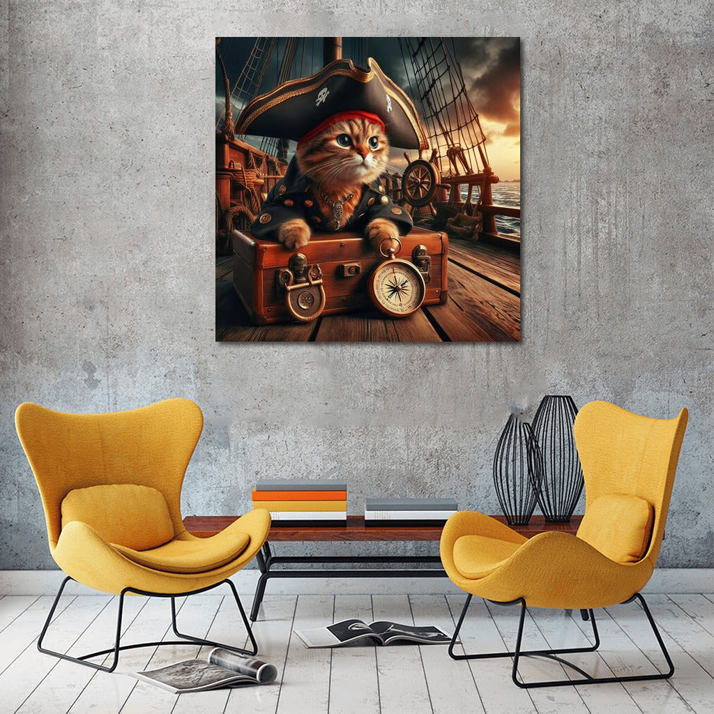 Bengal Pirate Cat with Compass on Ship Deck: Caribbean Pirate Adventures