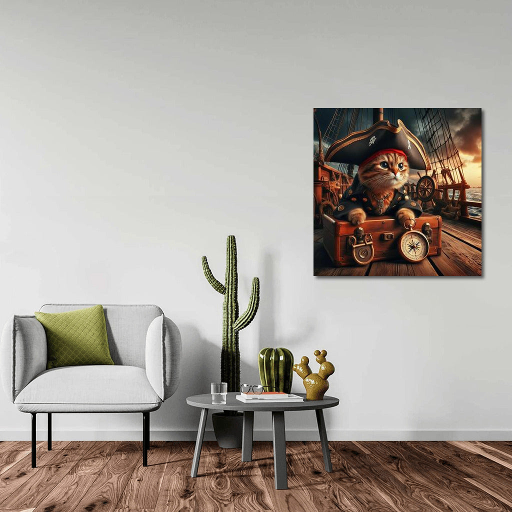 Bengal Pirate Cat with Compass on Ship Deck: Caribbean Pirate Adventures