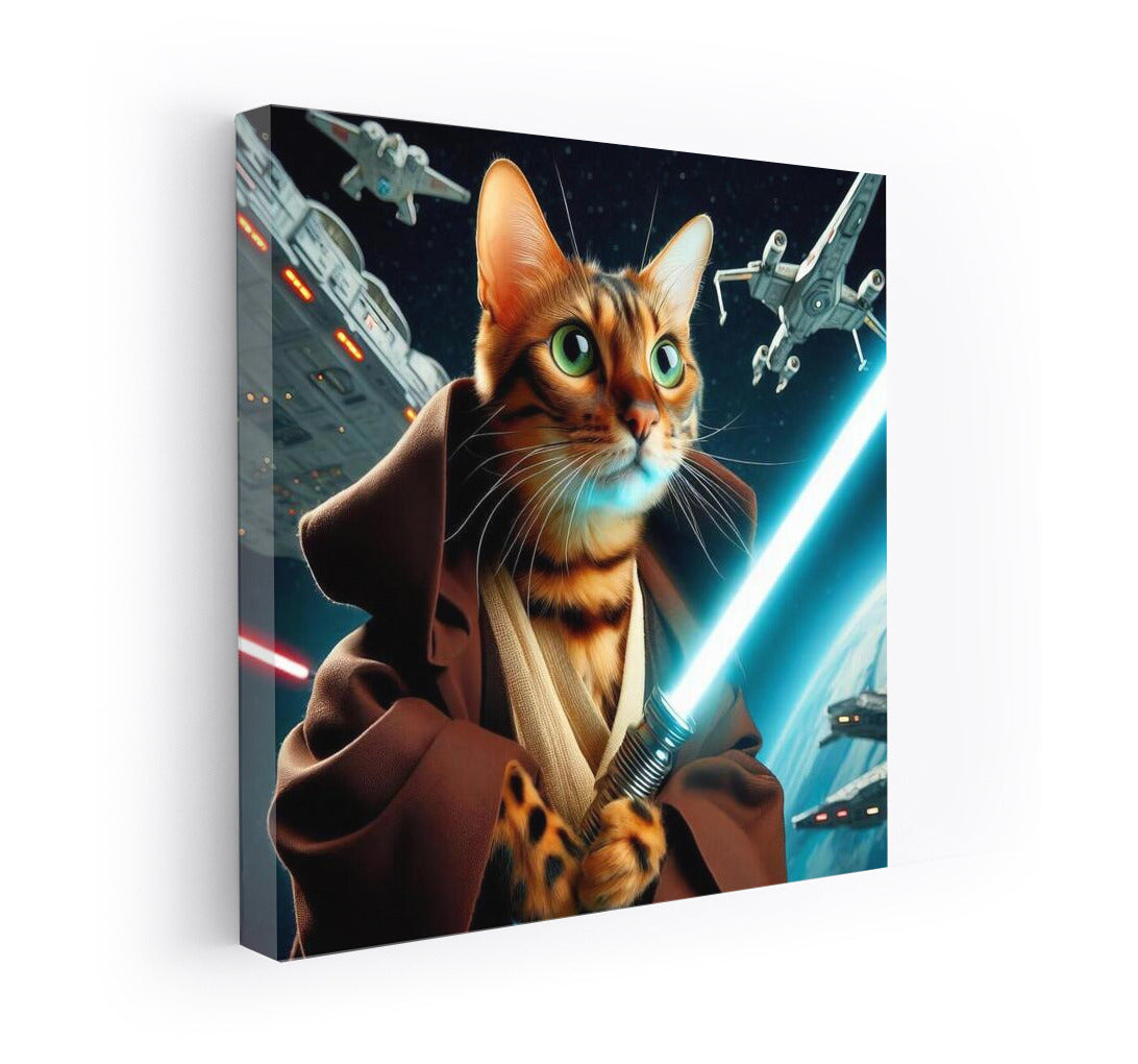 Bengal Cat Jedi: Spaceship Defender with Laser Sword