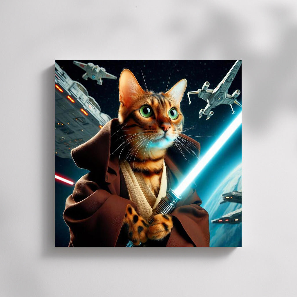Bengal Cat Jedi: Spaceship Defender with Laser Sword