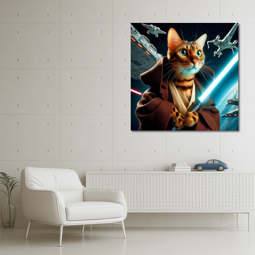 Bengal Cat Jedi: Spaceship Defender with Laser Sword