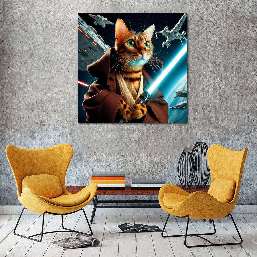Bengal Cat Jedi: Spaceship Defender with Laser Sword