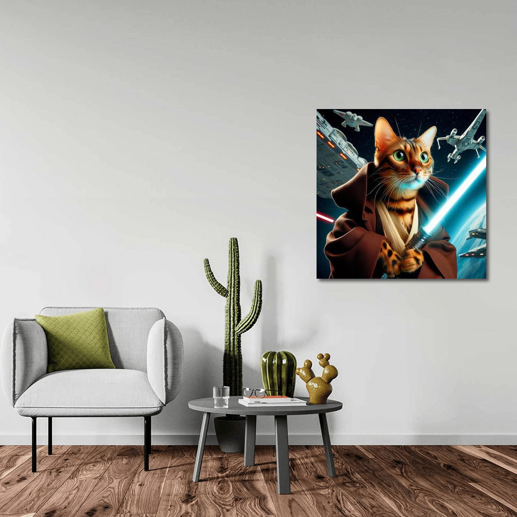 Bengal Cat Jedi: Spaceship Defender with Laser Sword
