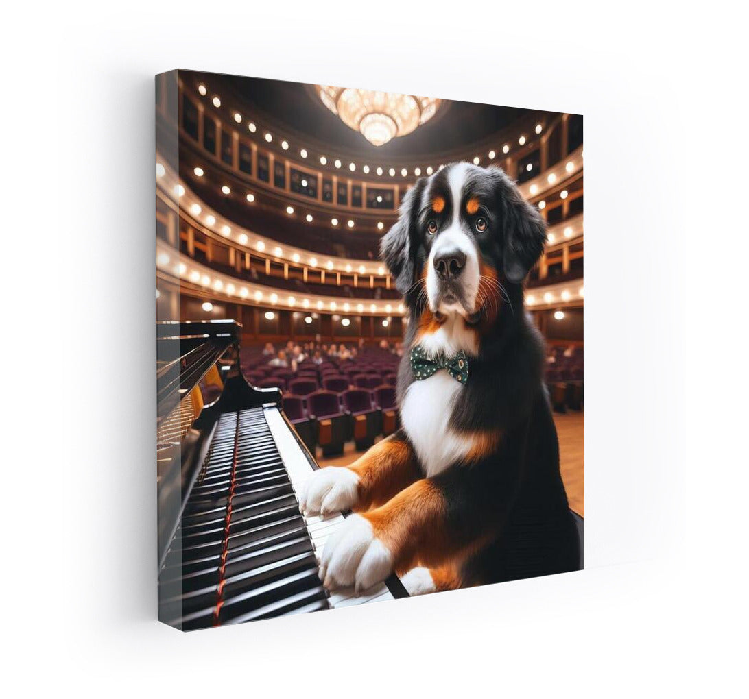 Bernese Mountain Dog at the Piano in a Concert Hall: A Musical Masterpiece