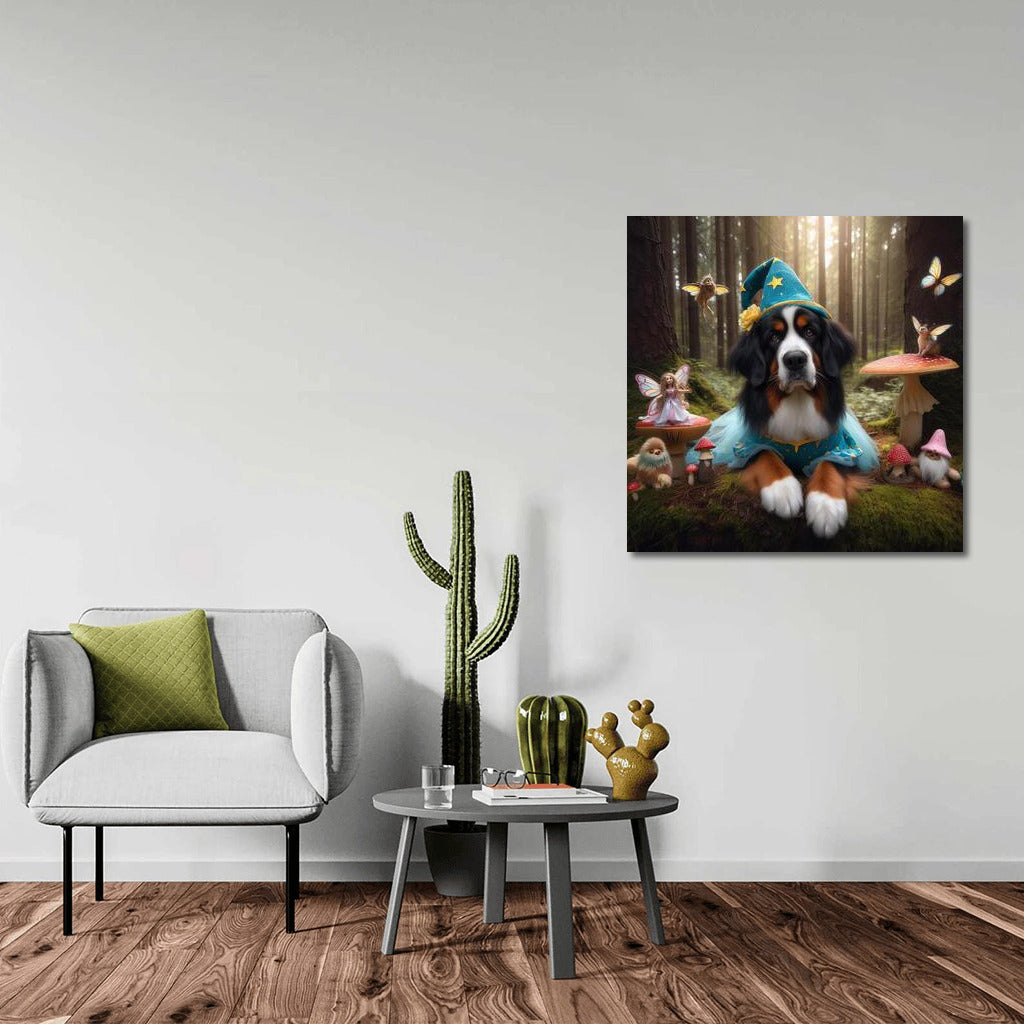 Bernese Mountain Dog in the Magical Forest: Fairytale Fairies and Mushrooms