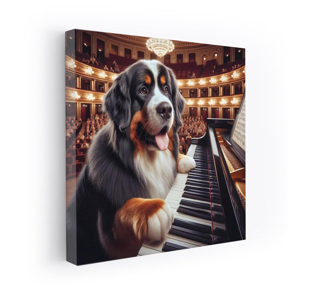 Bernese Mountain Dog: Virtuoso on the piano in the concert hall