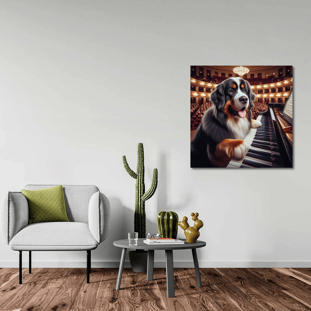 Bernese Mountain Dog: Virtuoso on the piano in the concert hall