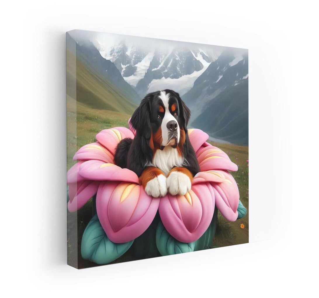 Bernese Mountain Dog on a Giant Flower: Journey Around the World