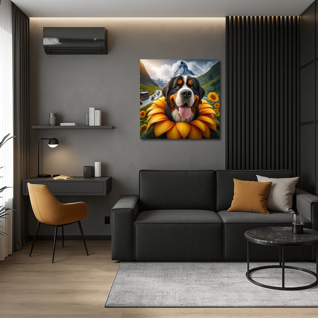 Bernese Mountain Dog on a Giant Flower: A Dream Journey