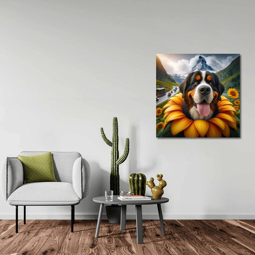 Bernese Mountain Dog on a Giant Flower: A Dream Journey