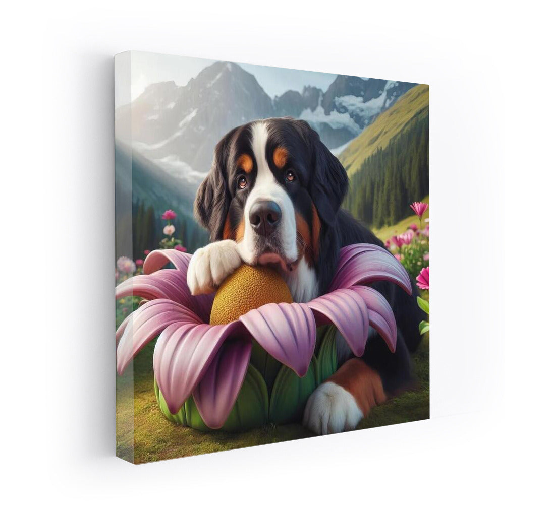 Bernese Mountain Dog on a Traveling Flower: A Magical Adventure