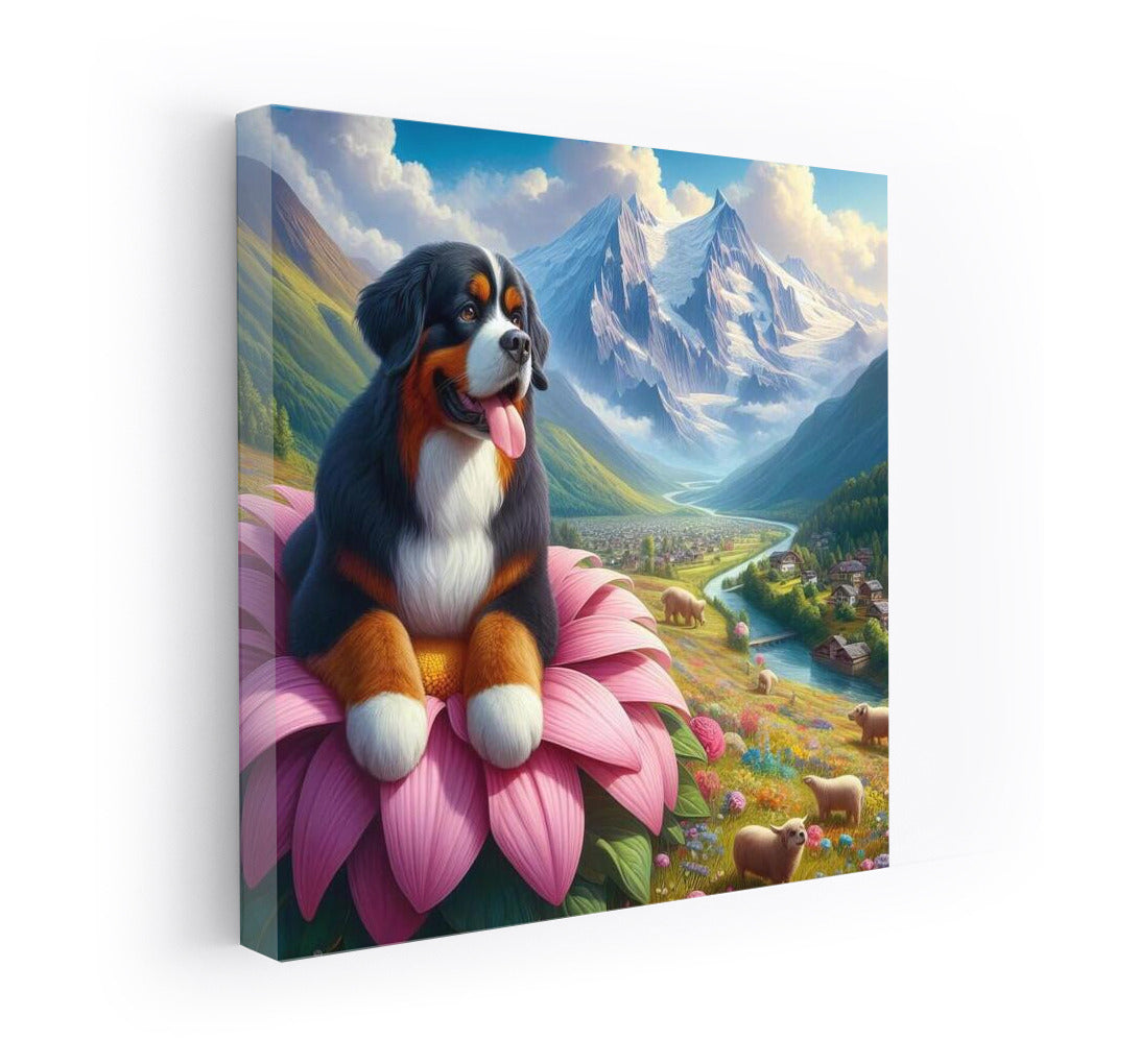 Bernese Mountain Dog on a Giant Flower: A Magical Journey Around the World