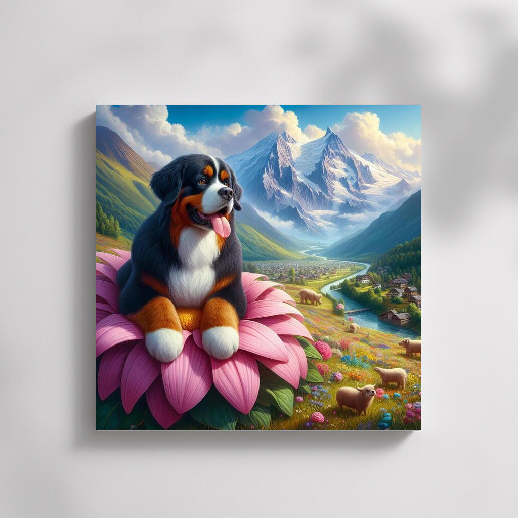 Bernese Mountain Dog on a Giant Flower: A Magical Journey Around the World