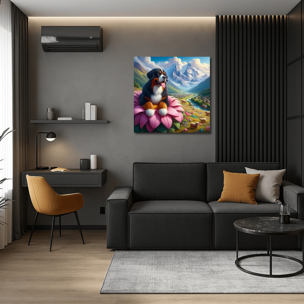 Bernese Mountain Dog on a Giant Flower: A Magical Journey Around the World