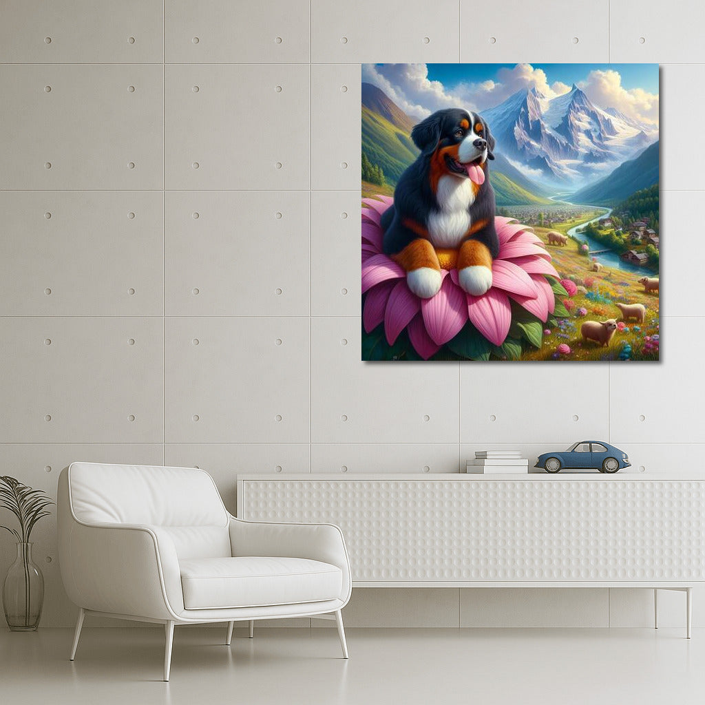 Bernese Mountain Dog on a Giant Flower: A Magical Journey Around the World
