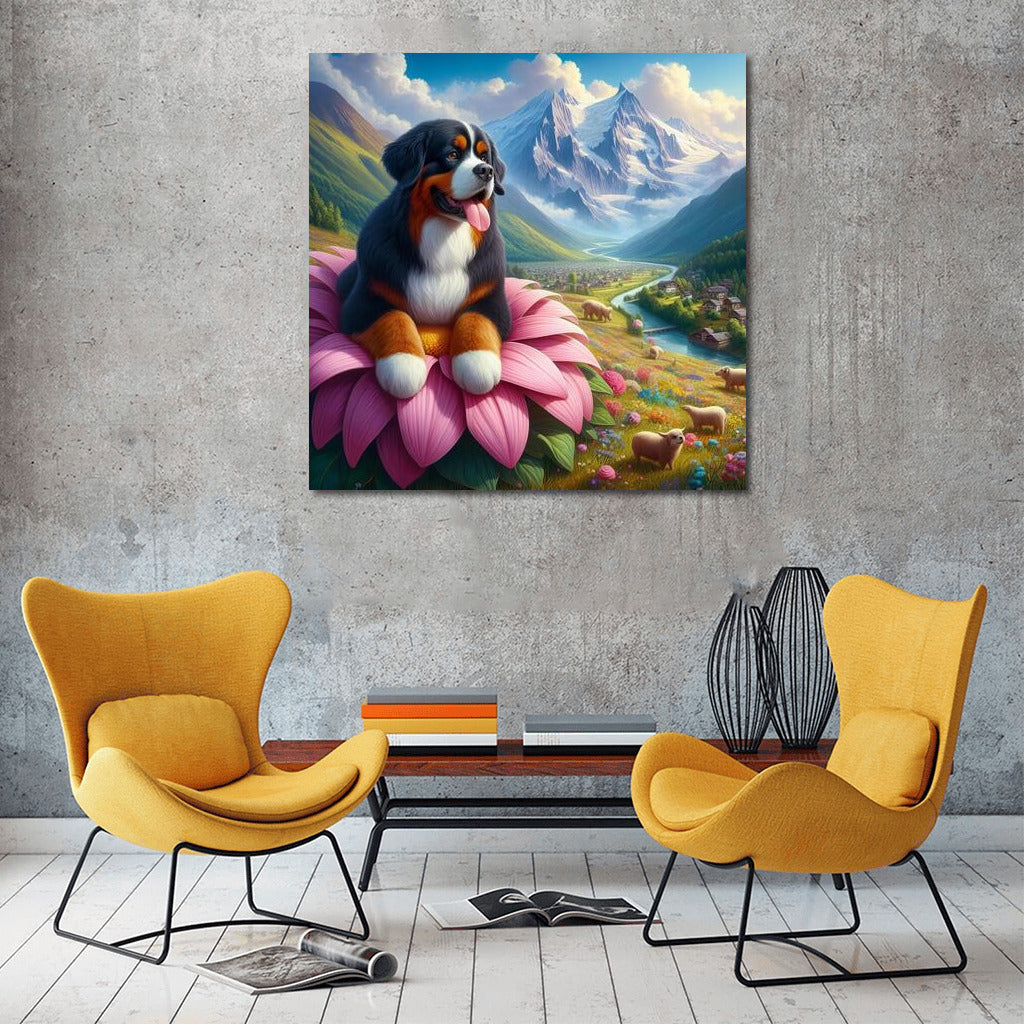 Bernese Mountain Dog on a Giant Flower: A Magical Journey Around the World