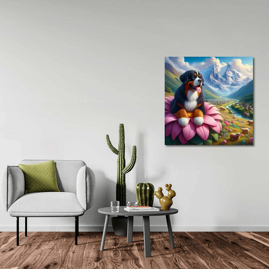 Bernese Mountain Dog on a Giant Flower: A Magical Journey Around the World