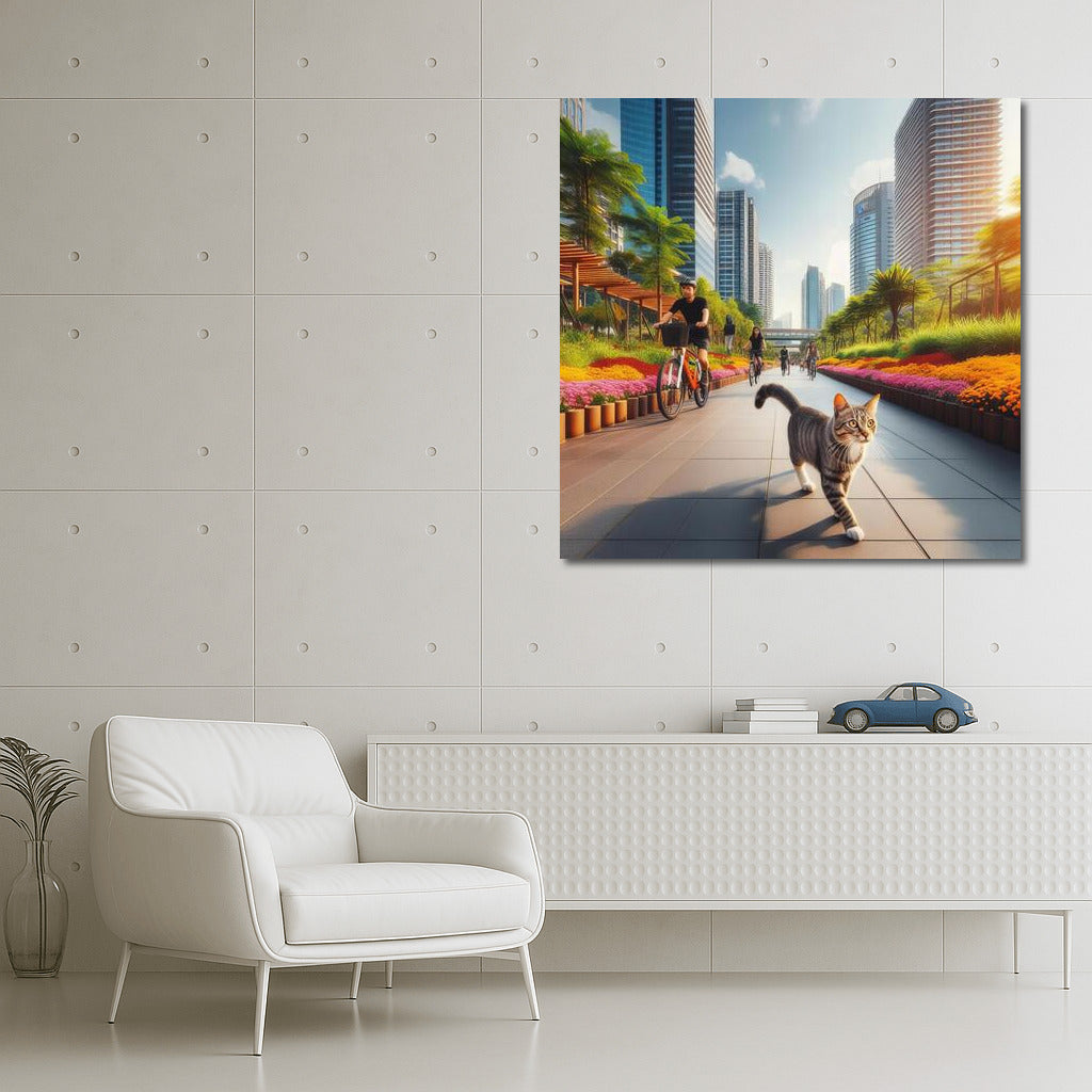 Cat on a Walk: Cyclists in the Flower Park