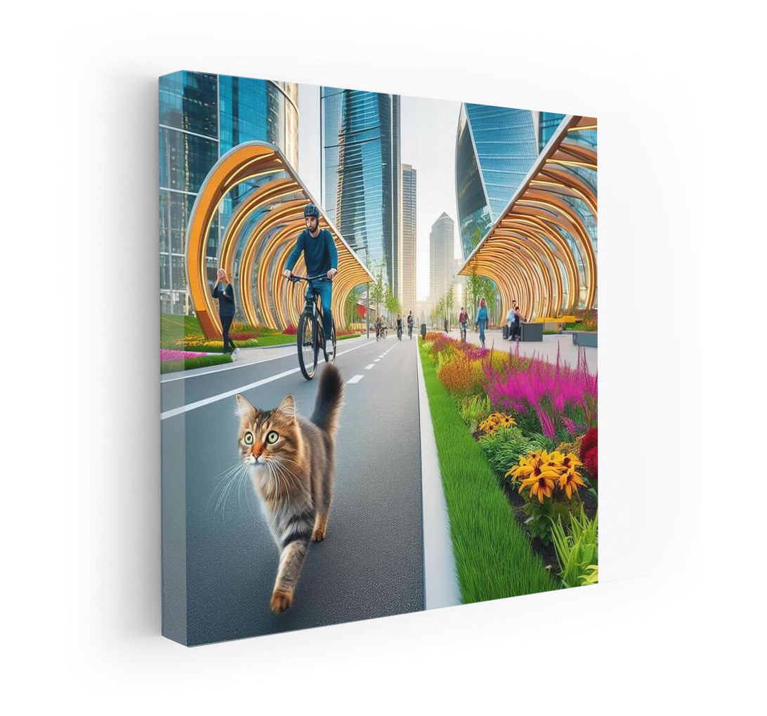 Cat-Athlete among Cyclists in the Park of the Future