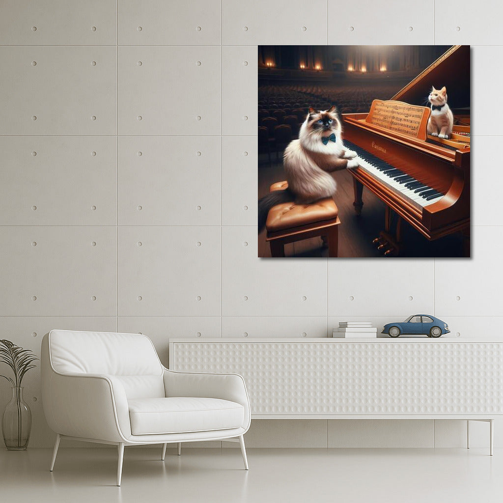 Burmese Cat: Symphony on the Grand Piano in the Concert Hall